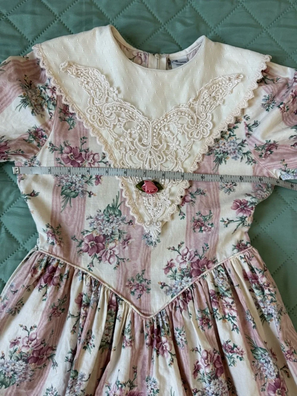Vintage Bryan Girls Floral Dress Lace Collar Prairie Cottagecore Pink Size 7